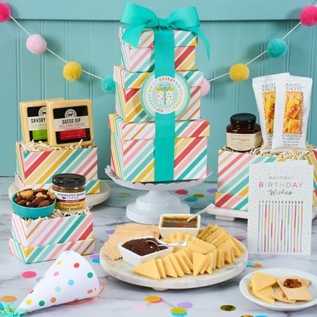 Birthday Celebration Cheese and Cracker Tower - MyHairMail Wigs